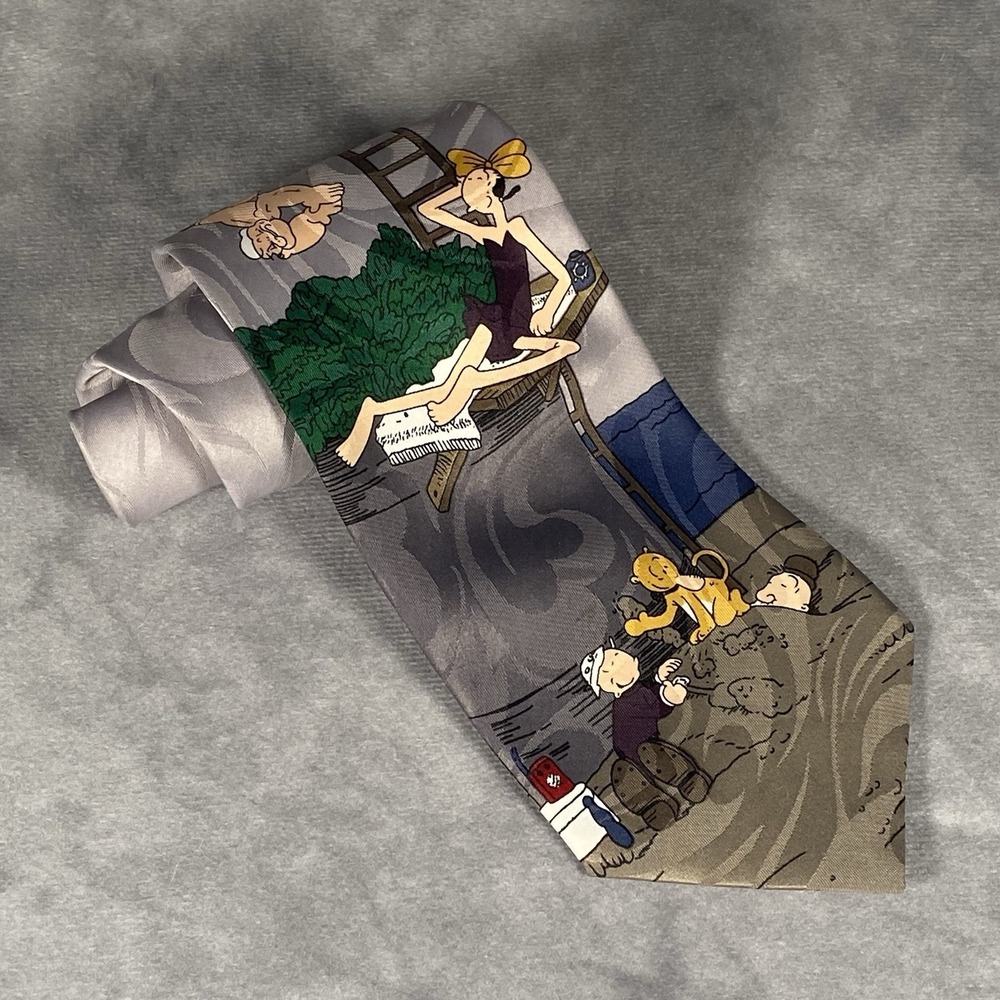 Popeye Necktie Tie Vintage 1995 Grey Olive Oil Novel Ties Collectible‎ Vacation